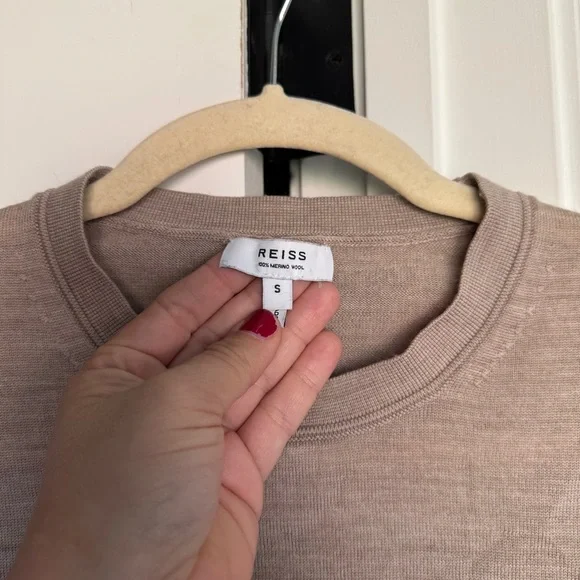 Reiss WESSEX MERINO WOOL CREW NECK JUMPER WHEAT MELANGE